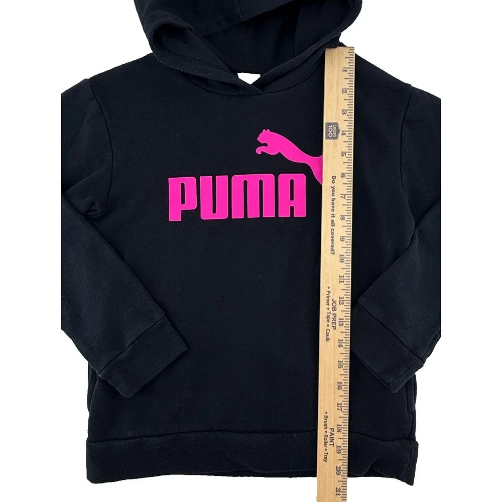 Puma Girls Hoodie M 10-12 Black Pink‎ Logo Athletic Pullover Sweatshirt